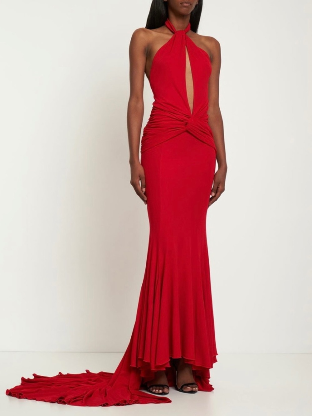 BLUMARINE Draped Jersey Long red Dress with Halter Neck size 2